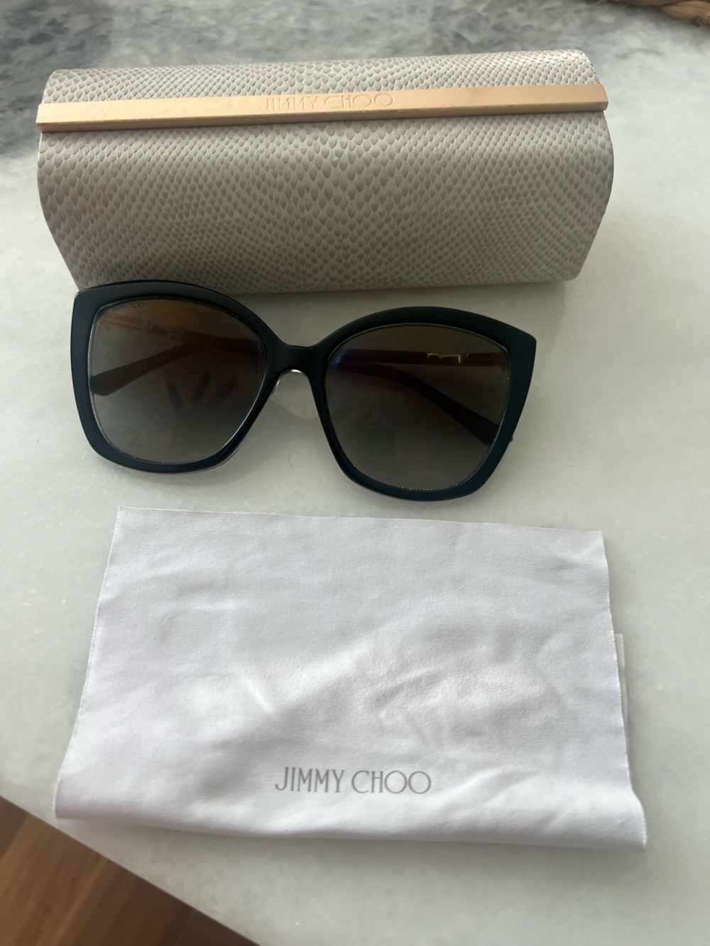 Jimmy Choo Black Oversized Cat-Eye Sunglasses with Brown Gradient Lenses